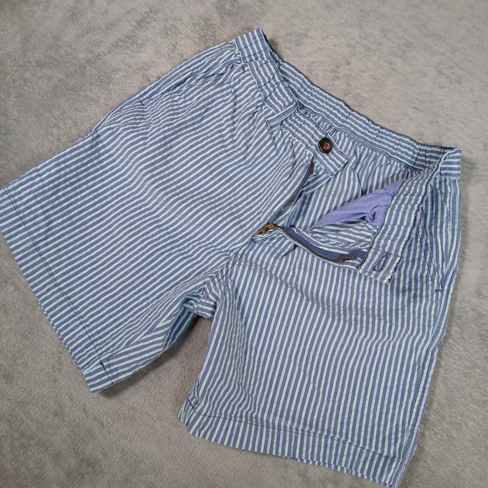 Chubbies Chino Shorts Mens Medium Blue Green Striped 7" Inseam Cotton Casual
